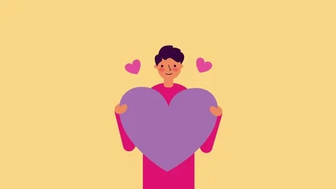 Happy man smiling while holding purple heart symbol for valentines day cele.. Stock Footage 338428158