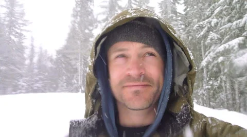 Happy Man In The Snow Stock Footage 49776171