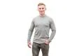 The happy man standing on the white background Photo
