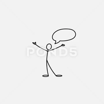 Happy man stick figure open to the world and speech bubble: Royalty ...