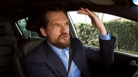 Happy man with suit dancing in car slow motion Stock Footage 108256128