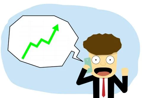 Happy man talk on smartphone while stock growth up Stock Illustration