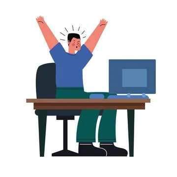 Happy man using desktop Stock Illustration