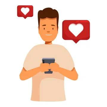 Happy man using smartphone with like notification icons Stock Illustration
