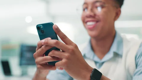 Happy man, web designer and typing with phone for app testing, UI or UX Stock Footage 297239737