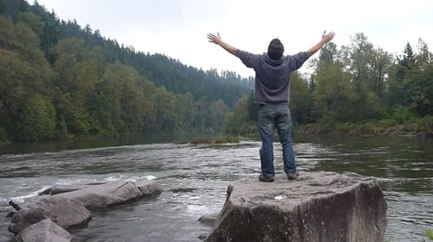 Happy Man at Wilderness River Stock Footage 31240501