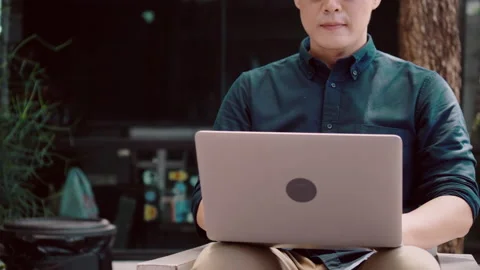 Happy Man Work at Home. Using laptop is meeting  video conference. Stock Footage 137214807