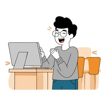 Happy man working on computer 스톡 일러스트