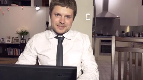 Happy Man Working from Home 库存影片 40274134