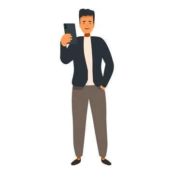 Happy manager using mobile phone, taking picture or video Illustrazione stock