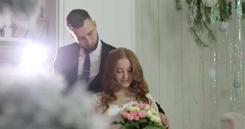 Happy married couple is preparing for the wedding. Stock Footage 166890865