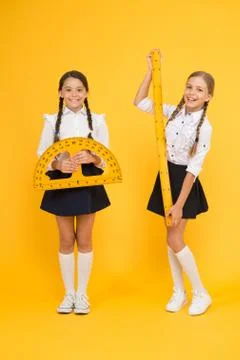 Happy math. stem disciplines. back to school. Maths and geometry. Kids in Stock Photos