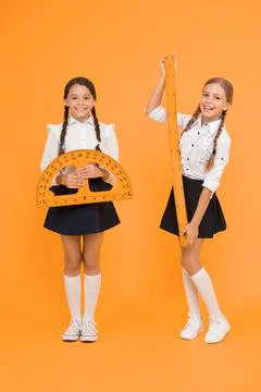Happy math. stem disciplines. back to school. Maths and geometry. Kids in Stock Photos
