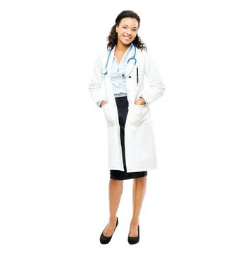 Happy, medical and portrait of a female doctor in studio after a medicare Stock Photos
