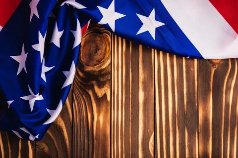 Happy Memorial Day, American USA flag on wood Stock Photos