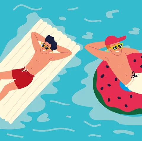 Happy men in the pool Stock Illustration
