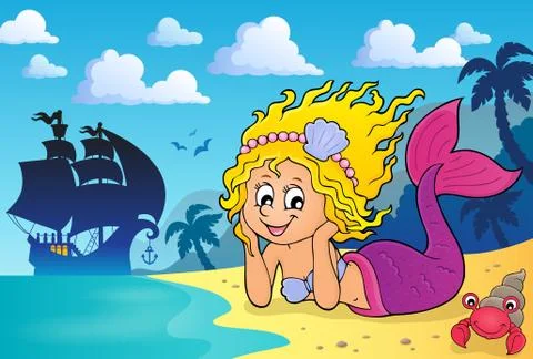 Happy mermaid theme Illustrazione stock