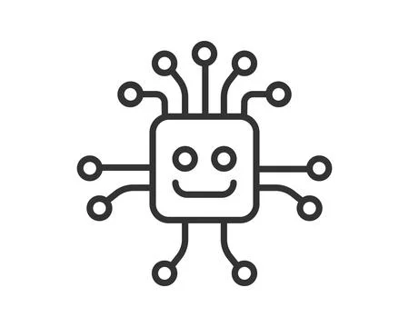 Happy microchip icon. Represents ai, artificial intelligence, modern tech, .. Stock Illustration