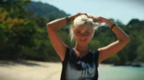 Happy model on the beach. Stock Footage 38313591