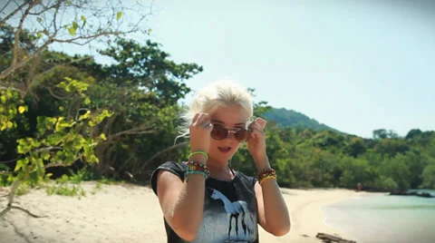Happy model on the beach. Stock Footage 38313923