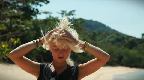 Happy model on the beach. Stock Footage 38314300