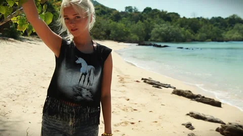 Happy model on the beach. Stock Footage 38314809