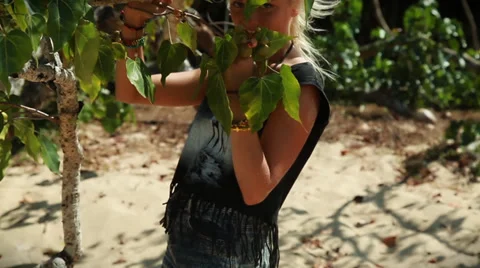Happy model on the beach. Stock Footage 38315017