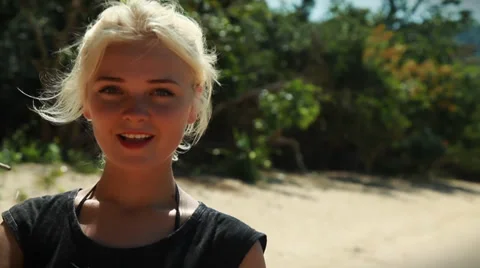 Happy model on the beach. Stock Footage 38315193