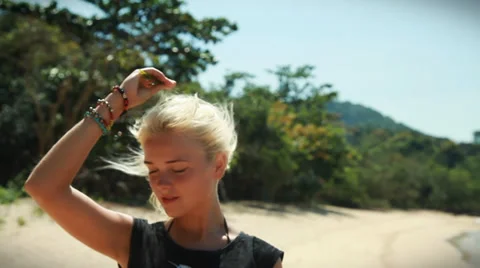 Happy model on the beach. Stock Footage 38315336