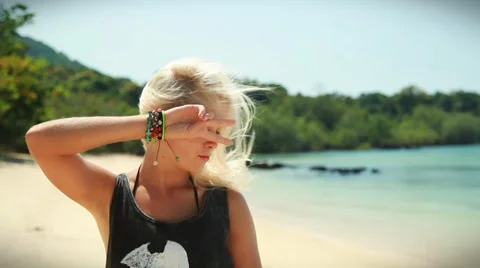 Happy model on the beach. Stock Footage 38315643