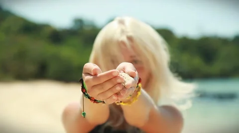 Happy model on the beach. Stock Footage 38315785