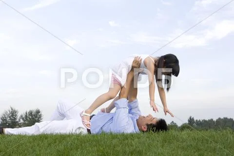 Happy moment between father and daughter Stock Photos