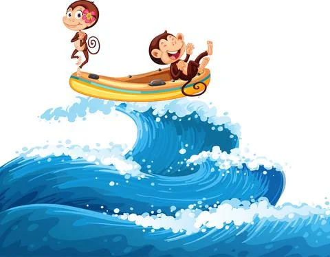 Happy monkey driving boat on ocean wave Stock-Illustration