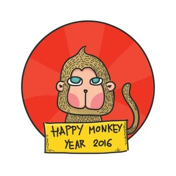 Happy Monkey Year 2016 Hand Drawn Character Illustrazione stock