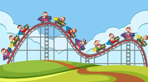Happy monkeys riding on roller coaster in the fair Stock Illustration