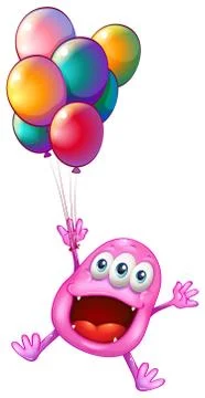 A happy monster with balloons Stock Illustration