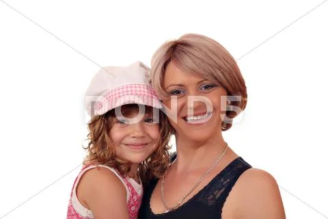 Happy mother and daughter portrait on white Stock Photos
