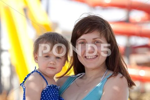 Happy mother with toddler at resort Stock Photos