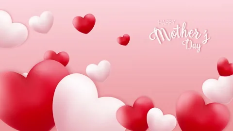 Happy Mother's Day Animation, loop background 4K with white and pink hearts Stock Footage 152378974