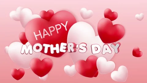Happy Mother's Day Animation, loop background 4K with white and pink hearts Stock Footage 152624089
