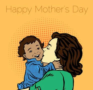 Happy mothers day greeting card template, stylized symbol of mom and baby mandal Stock Illustration