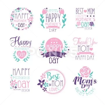 Happy Mothers Day hand drawn label vector Illustrations Stock Illustration