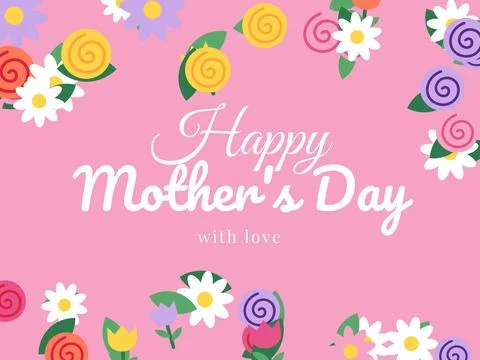Happy Mother's Day script lettering card, pink with flowers イラスト素材