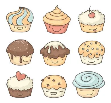 Happy muffin set Illustrazione stock