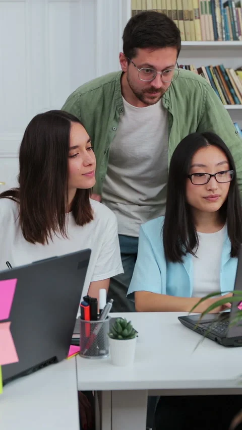 Happy multi ethnic college students smiling look at camera, posing Stock Footage 345144247