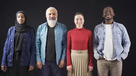 Happy multiethnic friends smiling at camera. Stock Footage 228850038