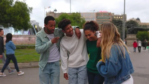 Happy multiethnic group of friends having fun on vacation Stock Footage 244064097