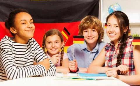 Happy multiethnic students at the language courses Stock Photos