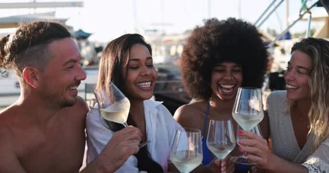 Happy multiracial friends having fun drinking champagne Stock Footage 199237137