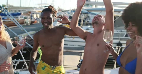 Happy multiracial friends having fun dancing and drinking champagne Stock Footage 199237498